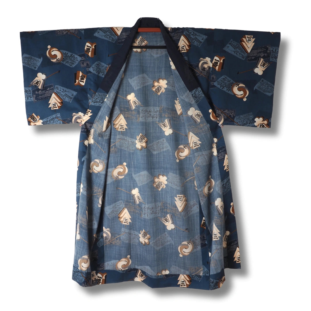 Vintage Herren Juban Blau mit Schriftzeichen