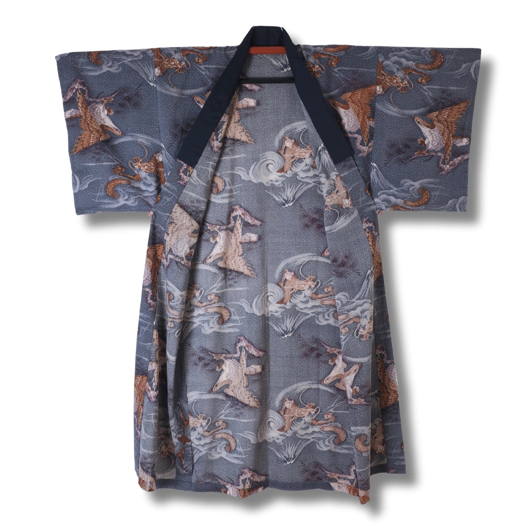 Vintage Herren Juban blau mit Drachenmotiv
