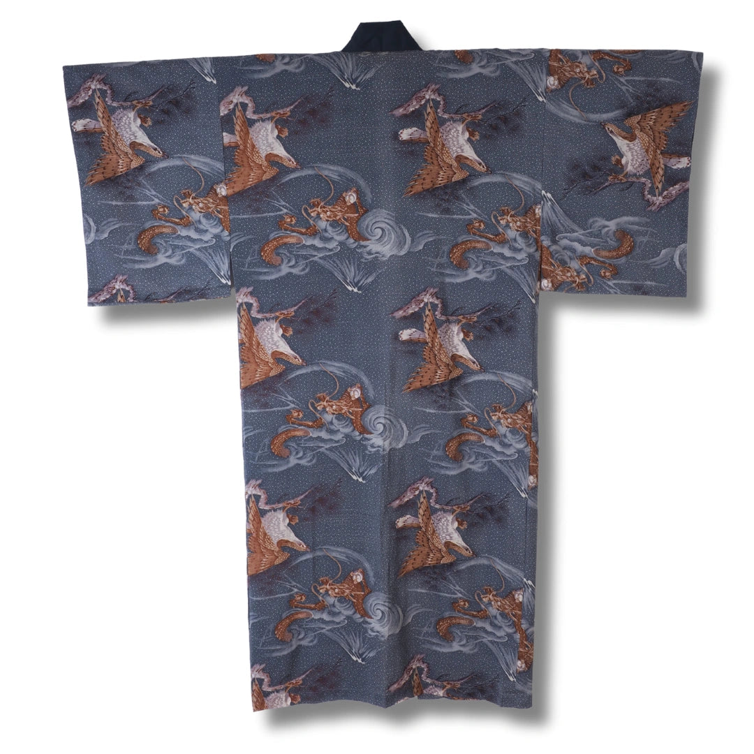 Vintage Herren Juban blau mit Drachenmotiv