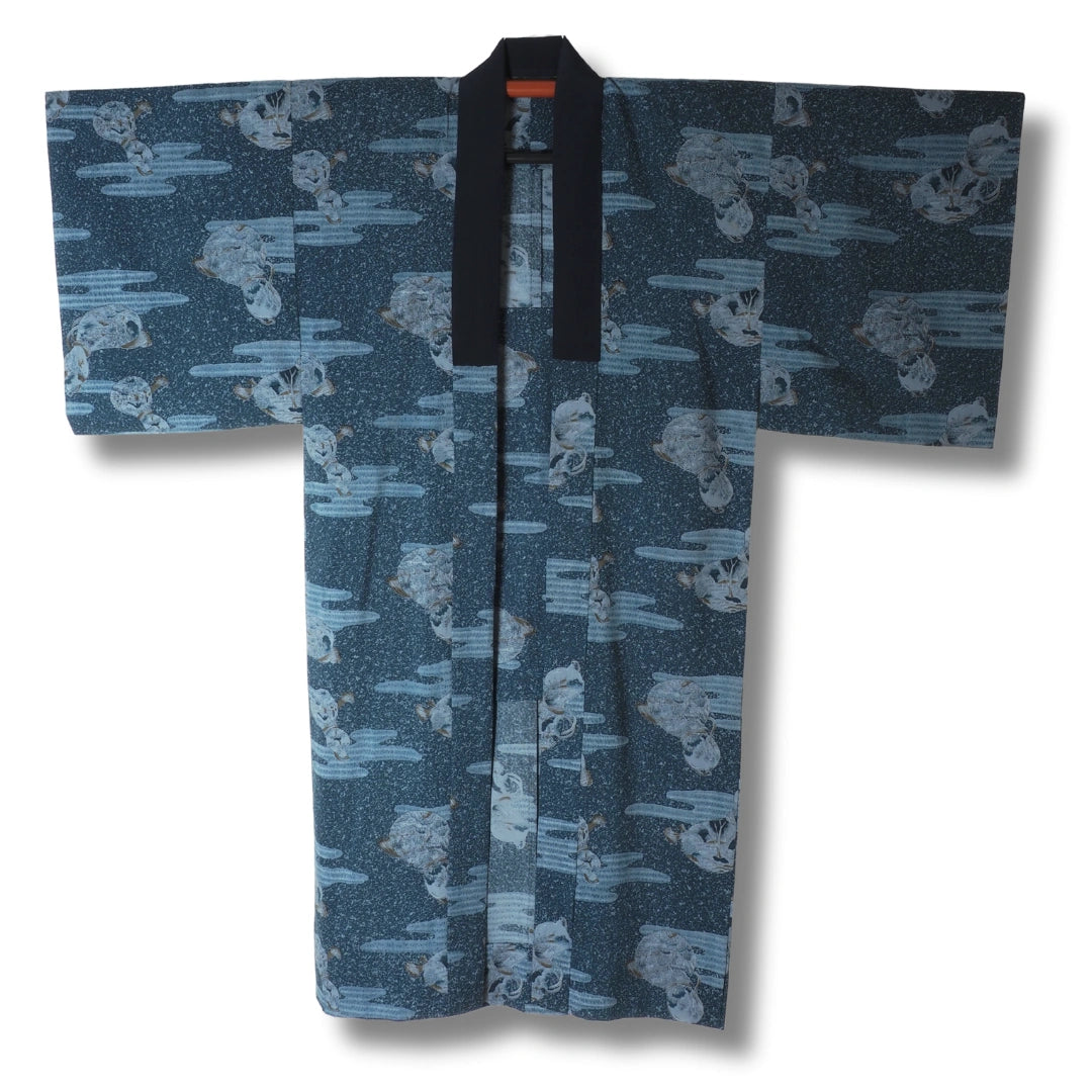 Vintage Herren Juban Blau mit Flaschenkürbismuster