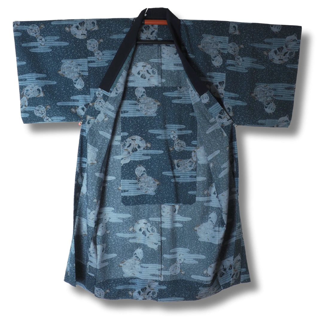 Vintage Herren Juban Blau mit Flaschenkürbismuster