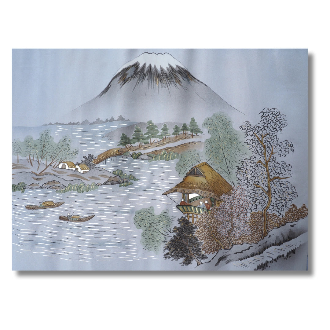 Vintage Herren Juban blaugrau mit Hauslandschaft