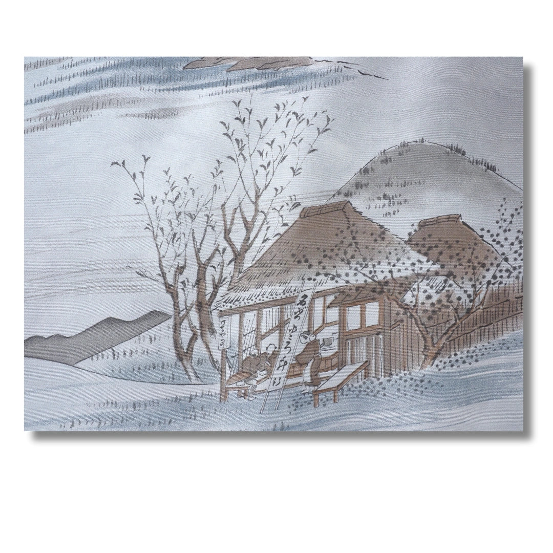 Vintage Herren Juban blaugrau mit Landschaftsmotiv