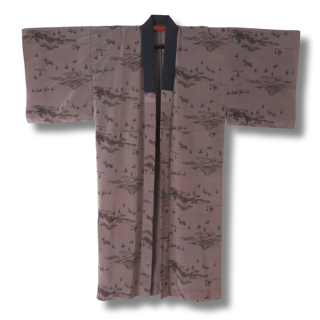 Vintage Herren-Juban Braun mit Bergmotiv