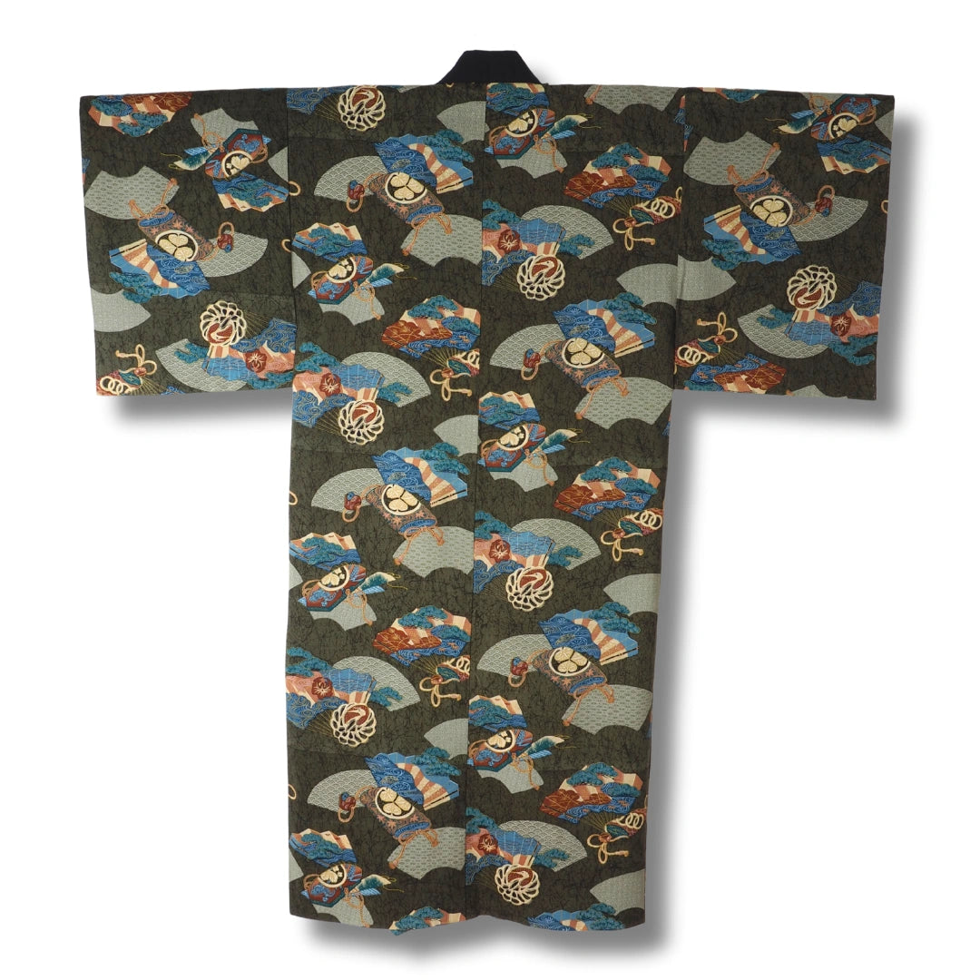 Vintage Herren Juban Grün mit Fächer-Motiv