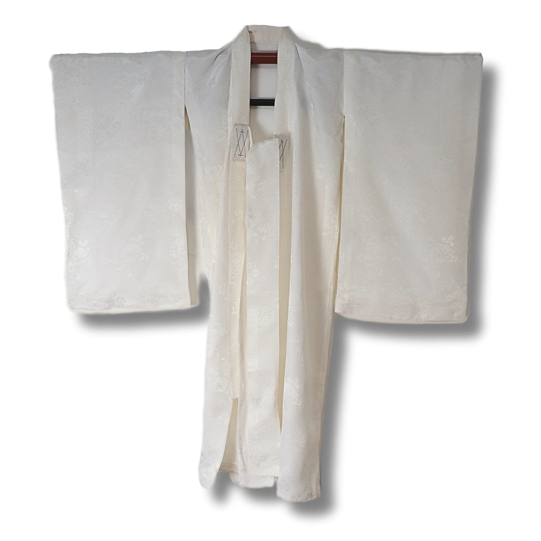 Vintage Kinder Furisode Juban Creme mit Blumenmuster (Gr. 122 - 134)