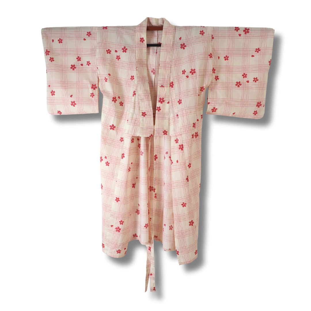 Vintage Kinder-Juban Creme mit rosa Karomuster (Größe 140–152)