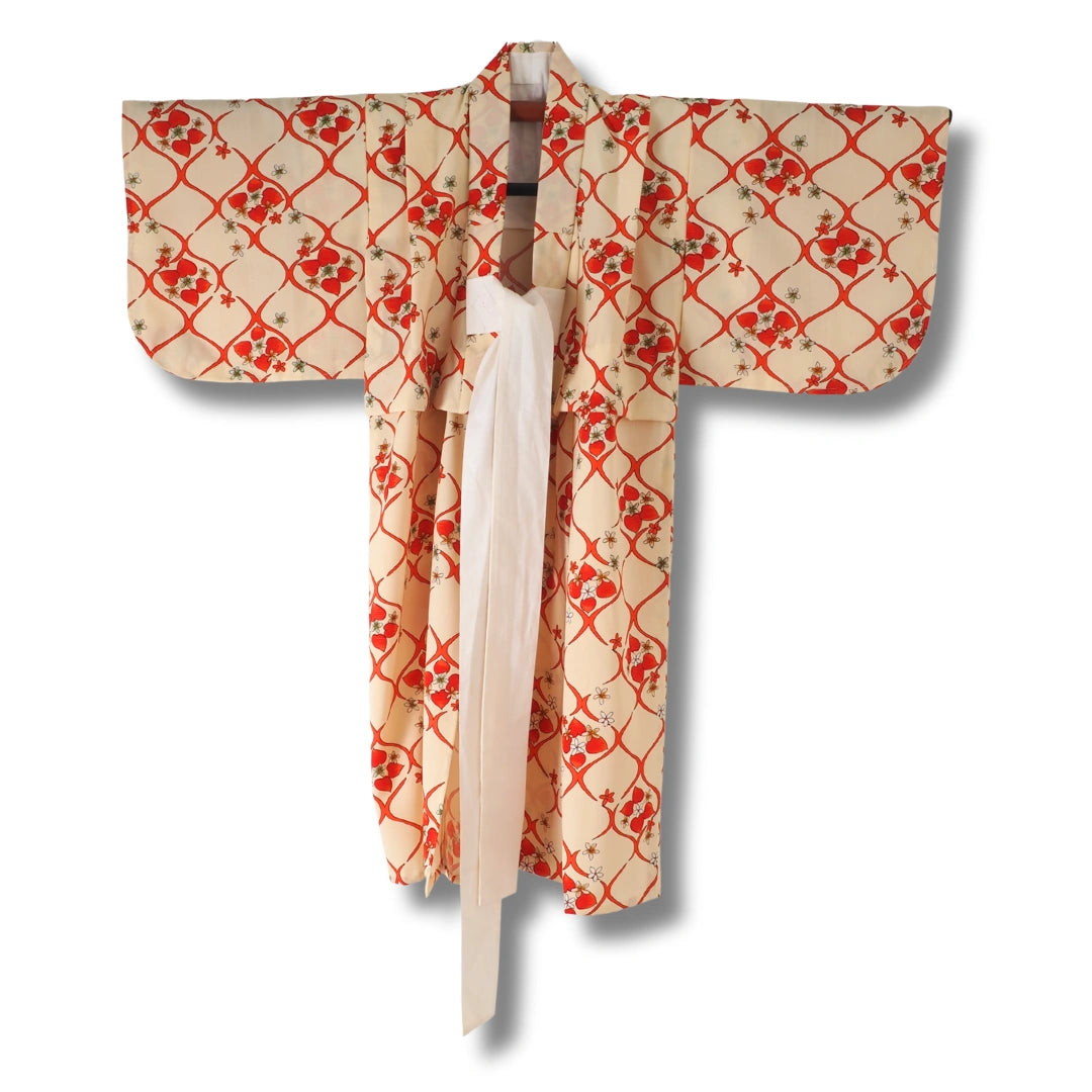 Vintage Kinder-Juban Creme mit rotem Muster (Größe 116–128)