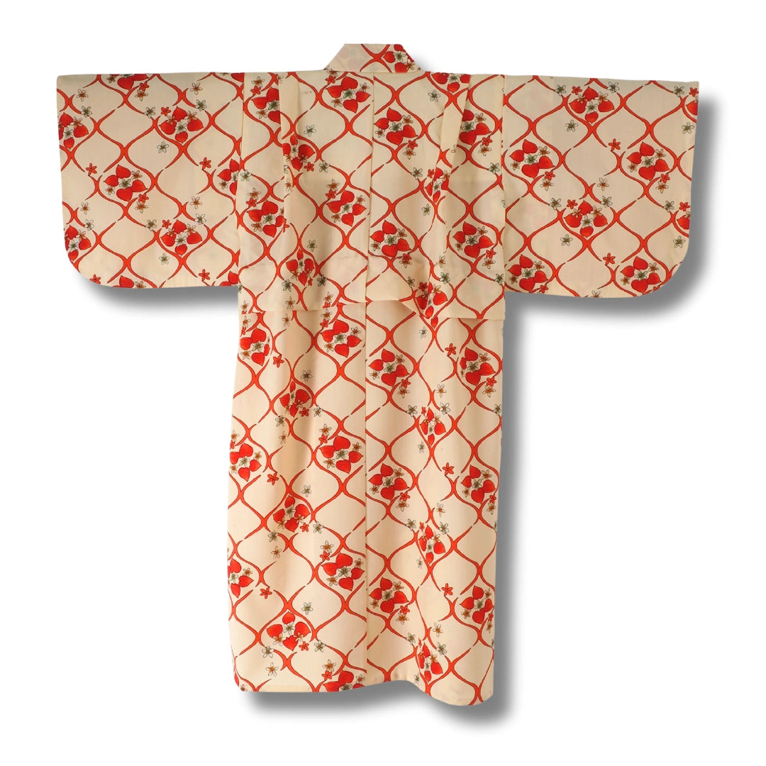 Vintage Kinder-Juban Creme mit rotem Muster (Größe 116–128)