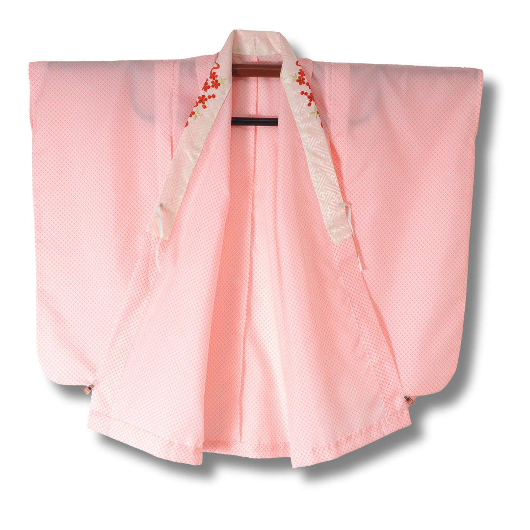 Vintage Kinder Furisode Juban Koralle mit Stickerei (Gr. 86–100)