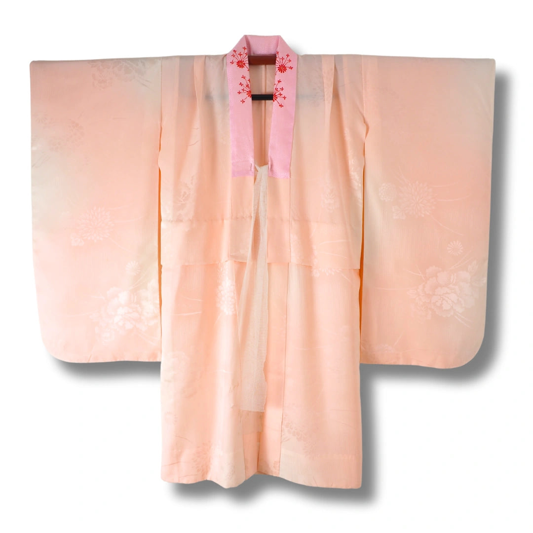 Vintage Kinder-Furisode-Juban Rosa mit Blumenmuster (Größe 128–140)