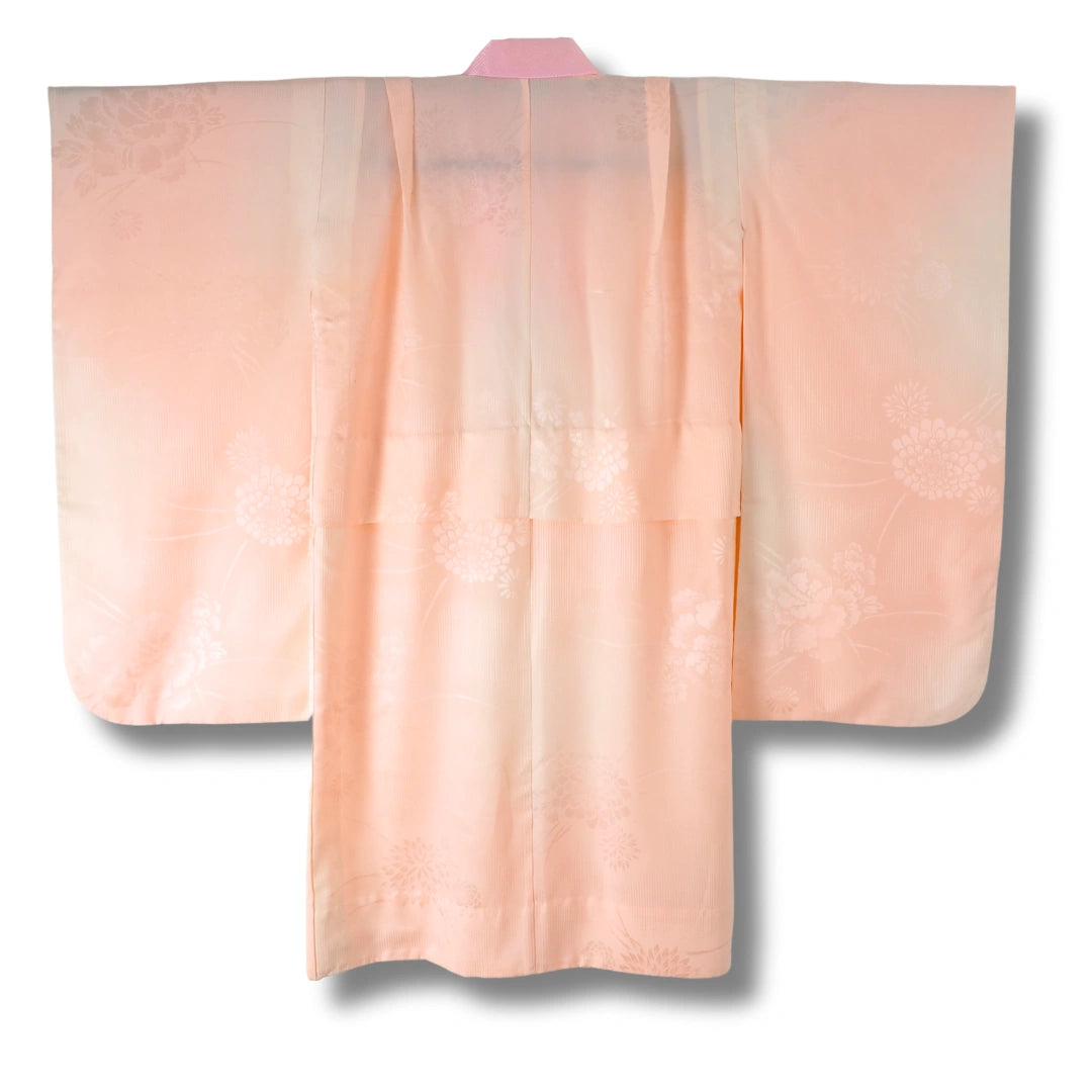 Vintage Kinder-Furisode-Juban Rosa mit Blumenmuster (Größe 128–140)