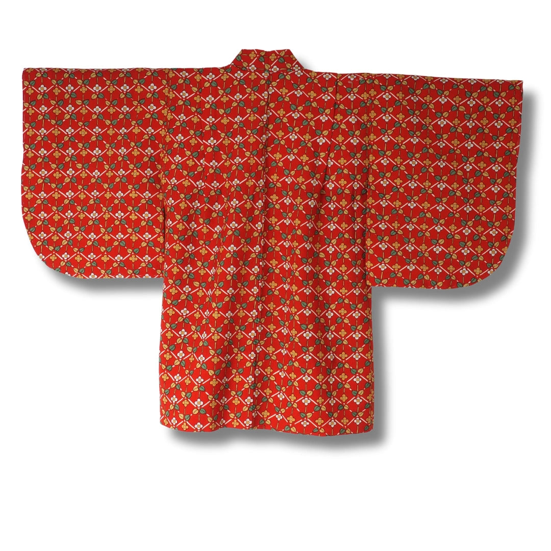 Vintage Kinder Haori Rot mit Blumen (Gr. 110 - 128)