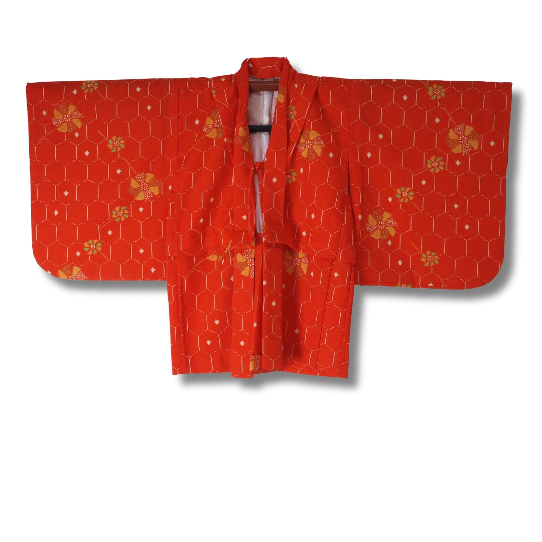 Vintage Kinder Haori Rot mit Blumenmuster (Gr. 92 - 110)