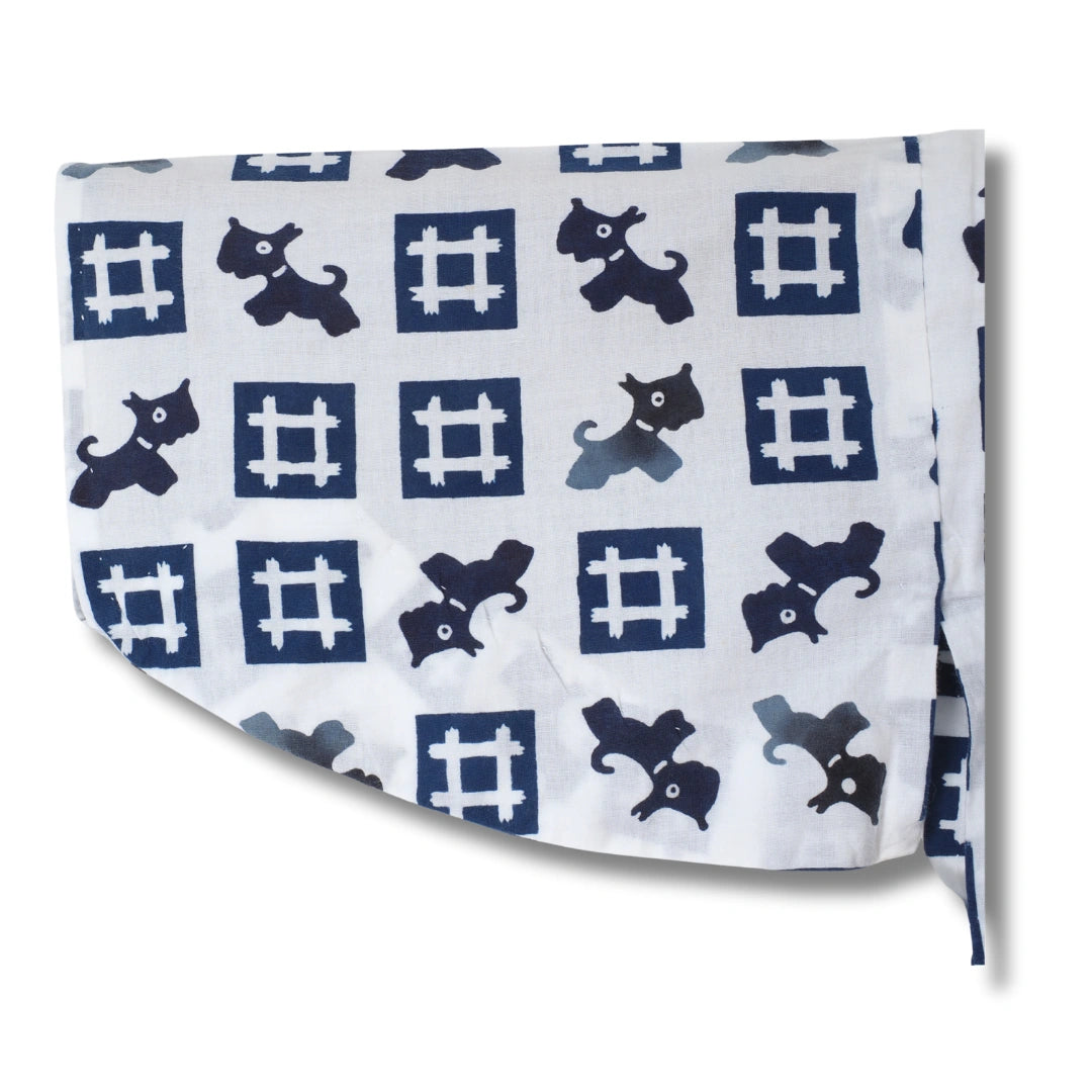 Vintage Kinder-Yukata Weiß-Blau mit Hunde-Muster (Größe 116–128)