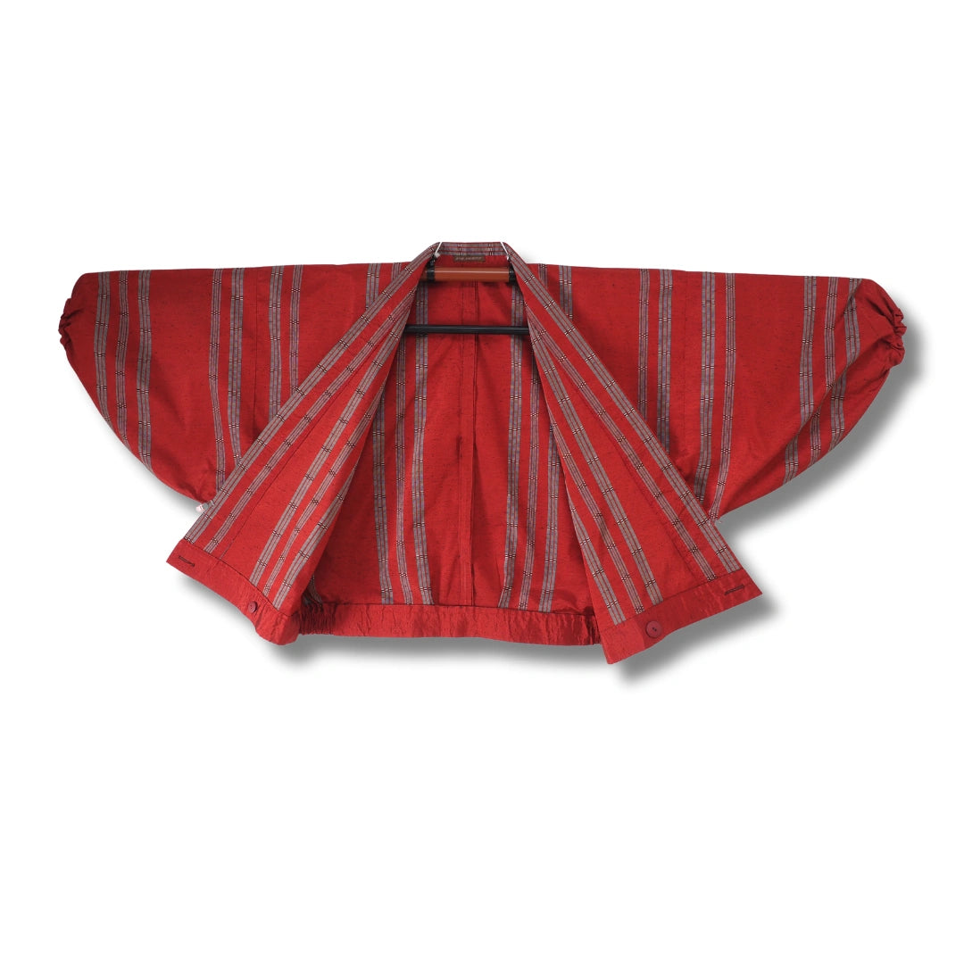 Vintage Kimono-Jacke (Haori) dunkelrot mit Streifen