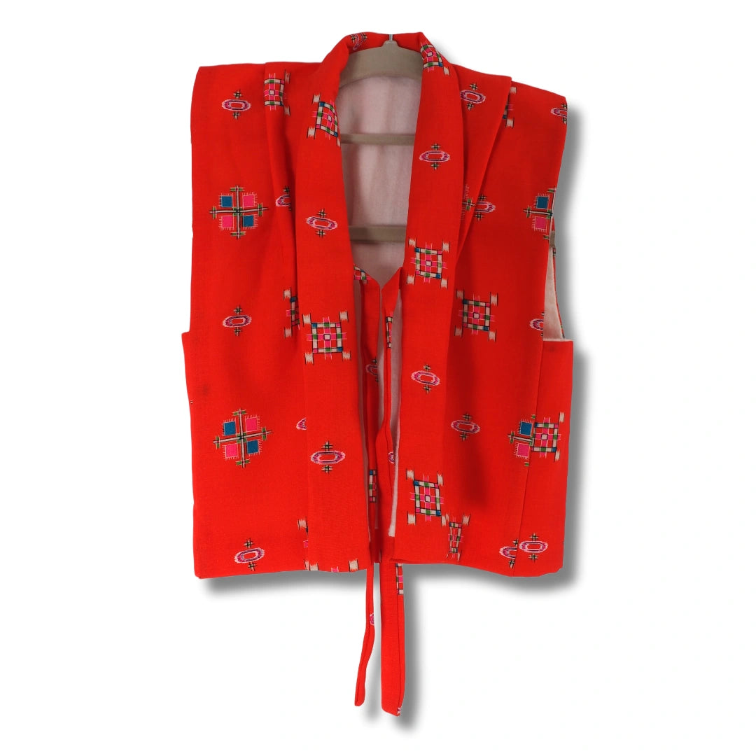 Vintage Kinder Kimono Set Rot mit Weste (Gr. 86- 98)