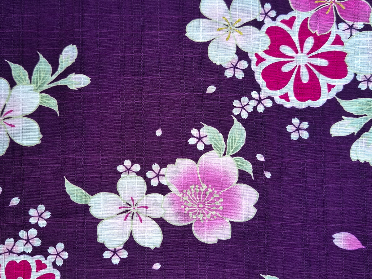 Yukata Damen lila mit Sakura Kirschblüten inkl. Obi