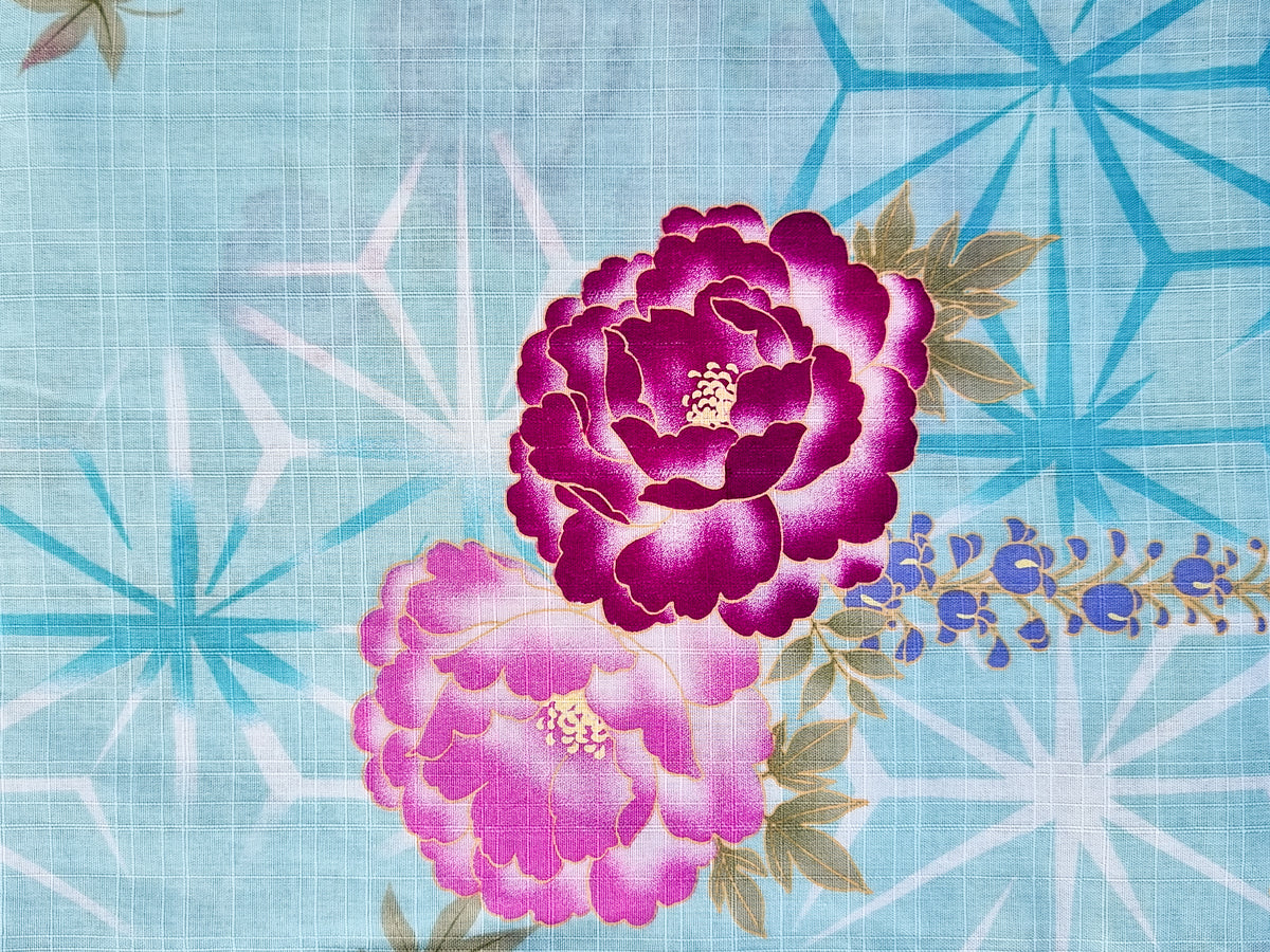 Yukata Damen mint mit Chrysanthemen inkl. Obi