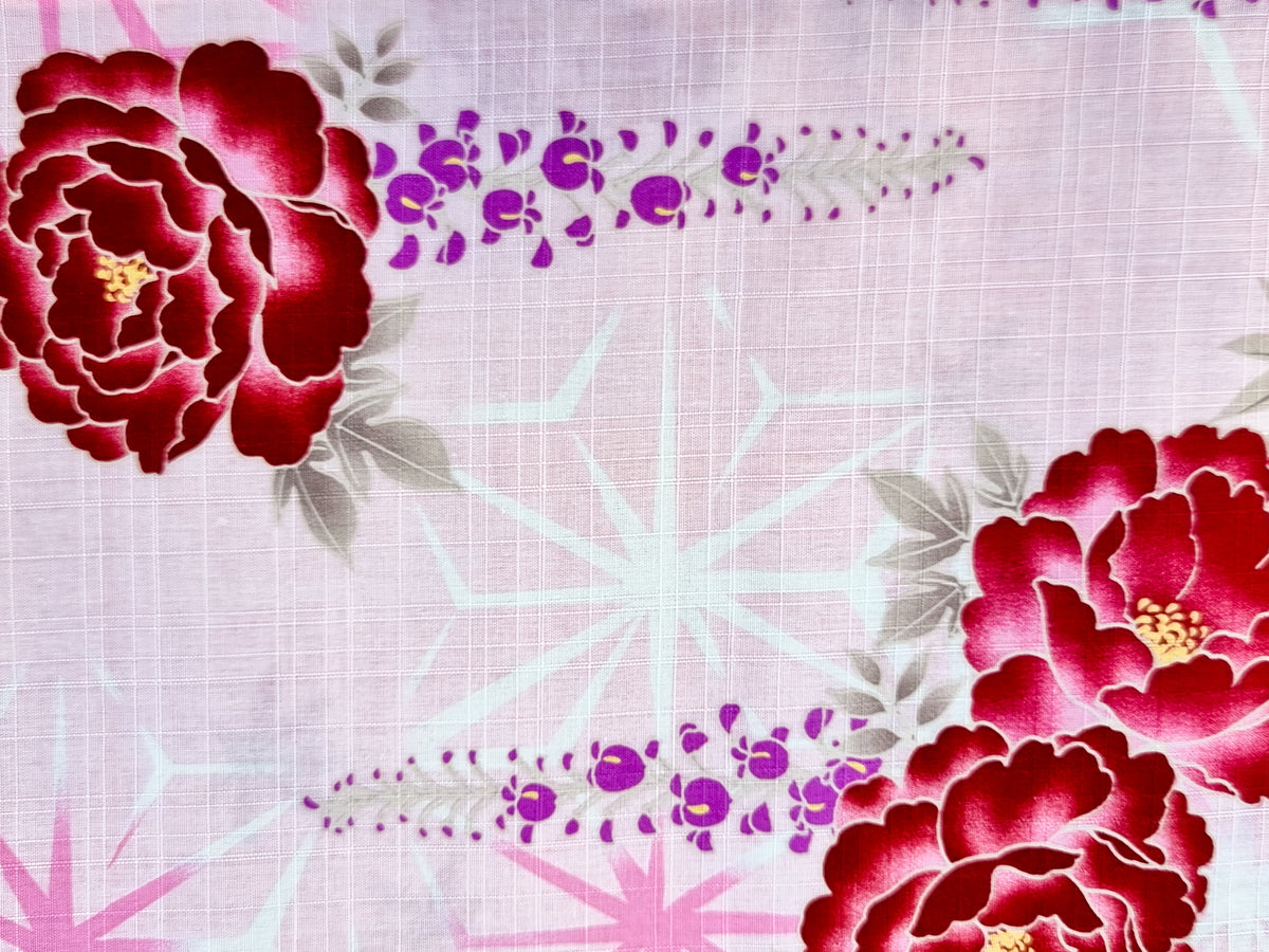 Yukata Damen rosa mit Chrysanthemen inkl. Obi