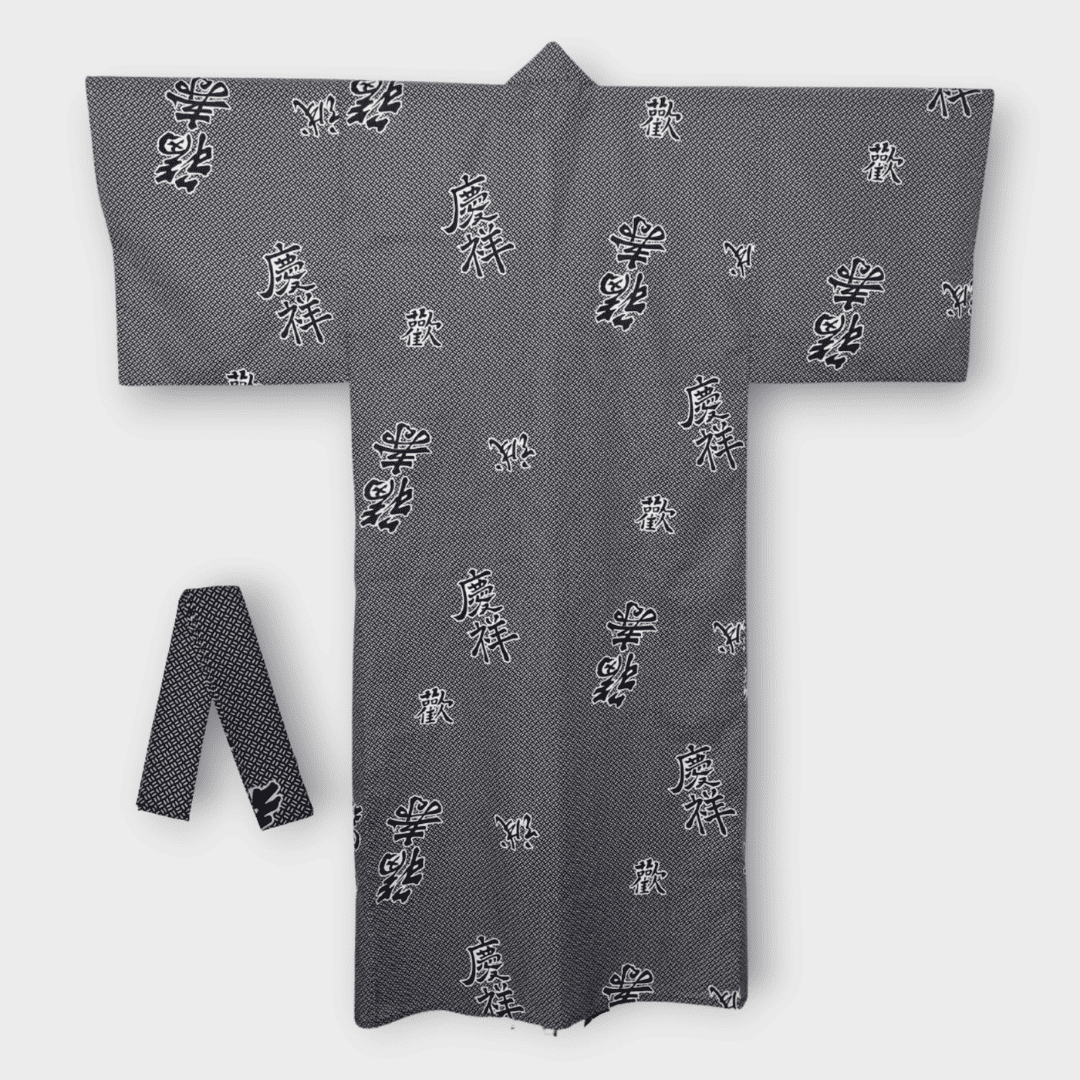 Yukata Herren Kanji blau weiß inkl. Obi