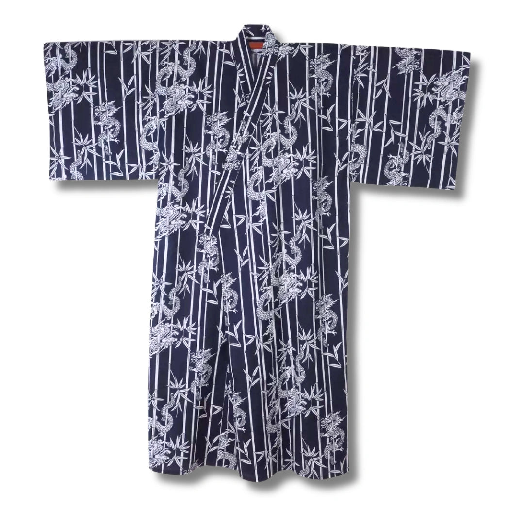 Herren Yukata dunkelblau mit weißen Drachen