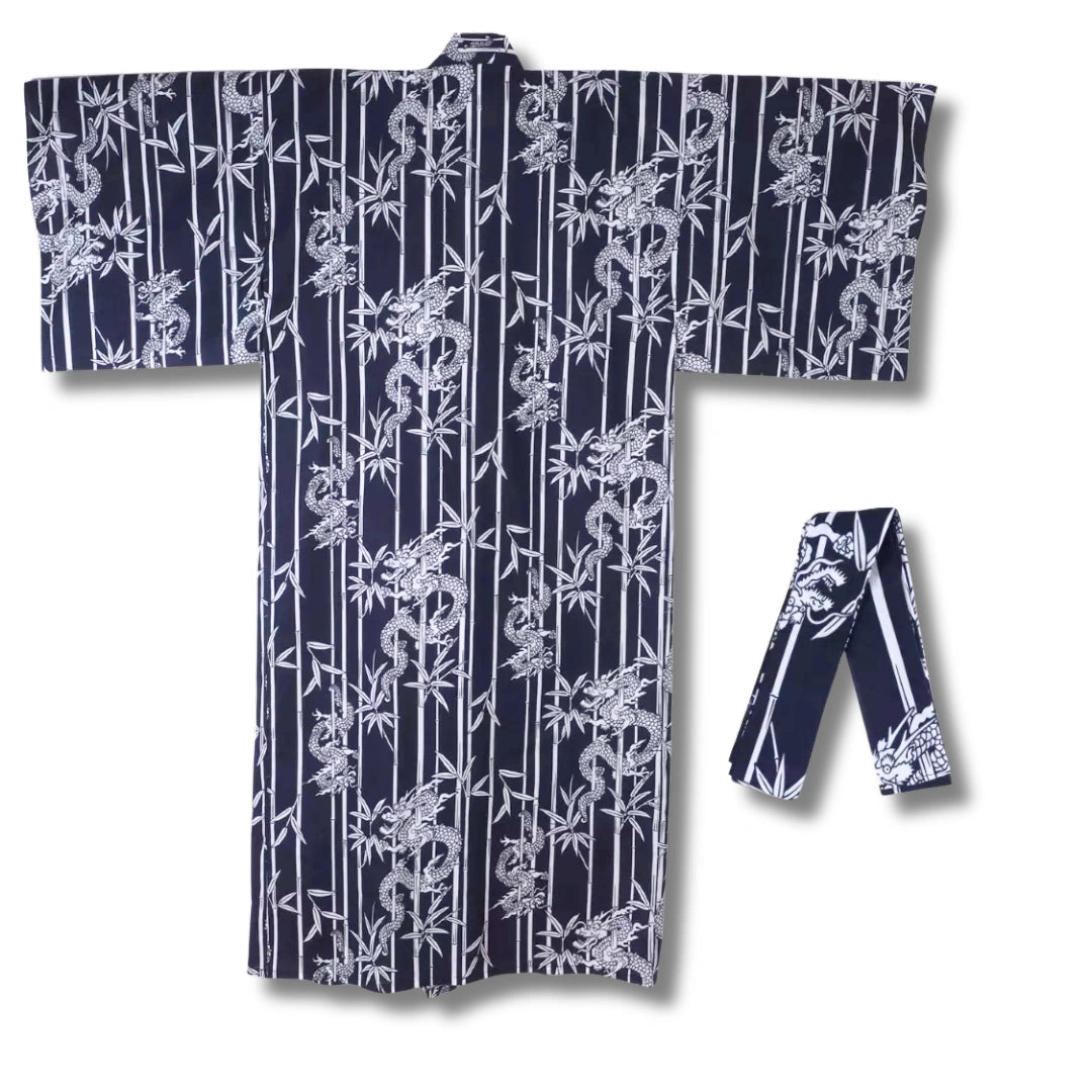 Herren Yukata dunkelblau mit weißen Drachen