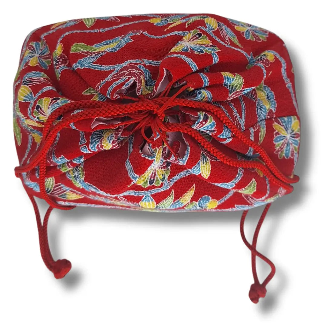 Vintage Kinchaku Takekago Bambus Korbtasche – Chrysanthemen & traditionelle Muster