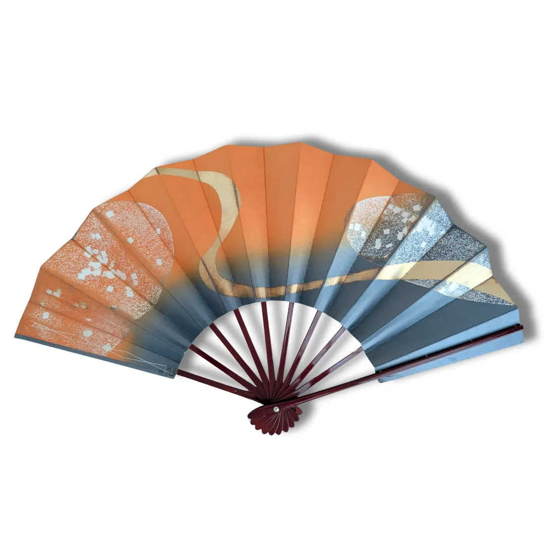 Vintage Mai-Ogi Fächer aus Japan Rückansicht geöffnet mit Nietkopf