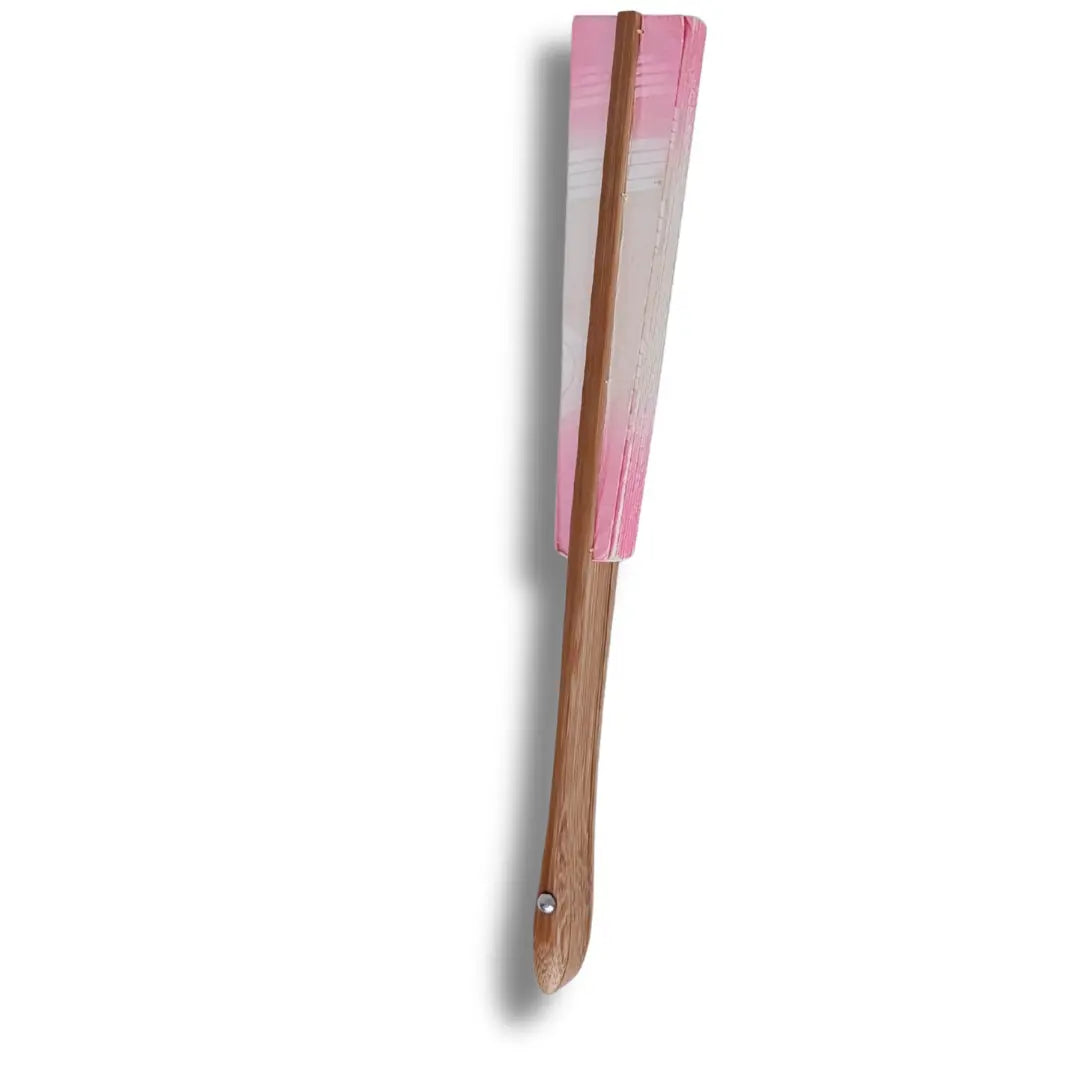 Vintage Mai-Ogi Fächer aus Japan geschlossen, 29 cm, rosa Deckblatt und Griff aus naturbelassenem Bambus