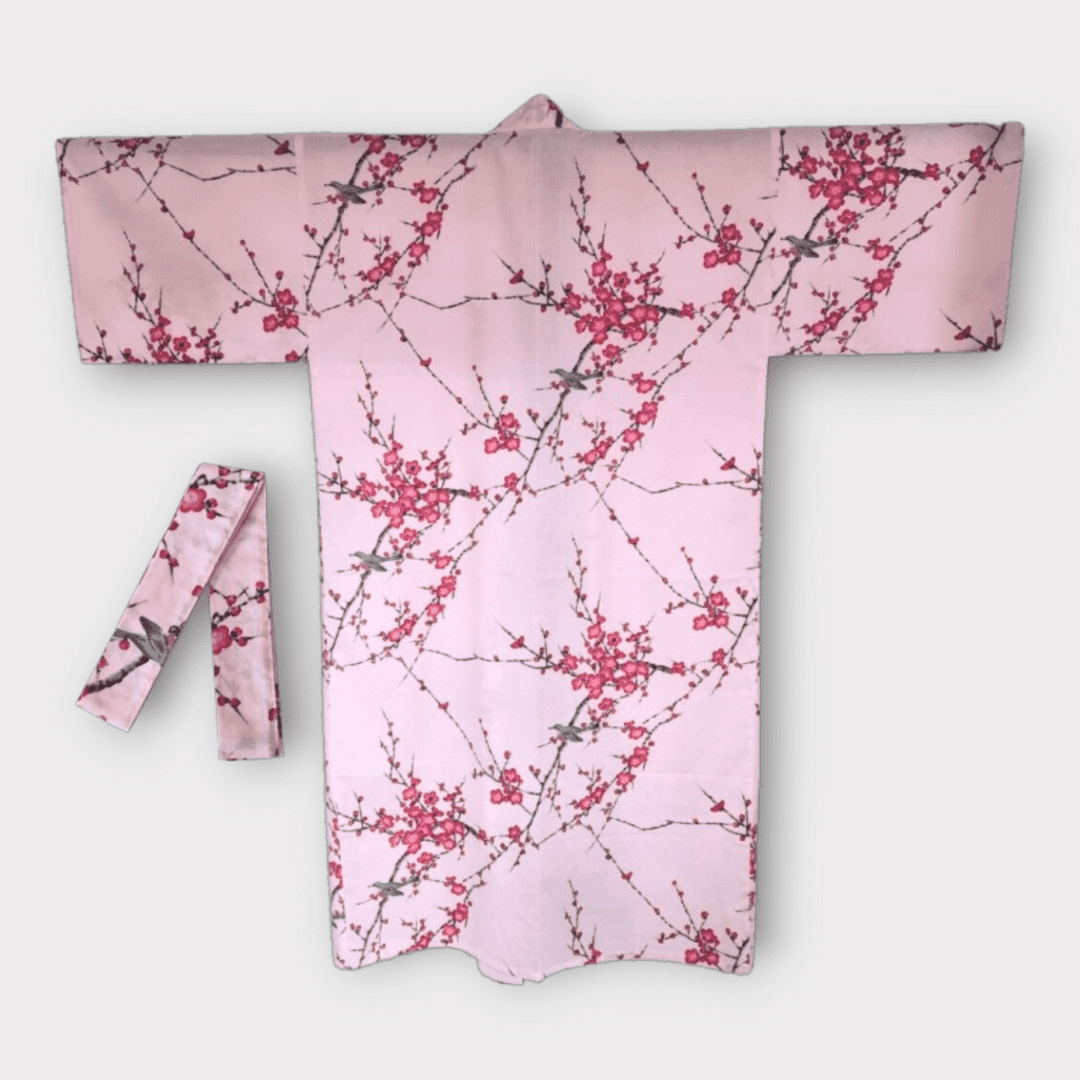 Plus Size Yukata Pflaumenblüte rosa inkl. Obi #farbe_Rosa