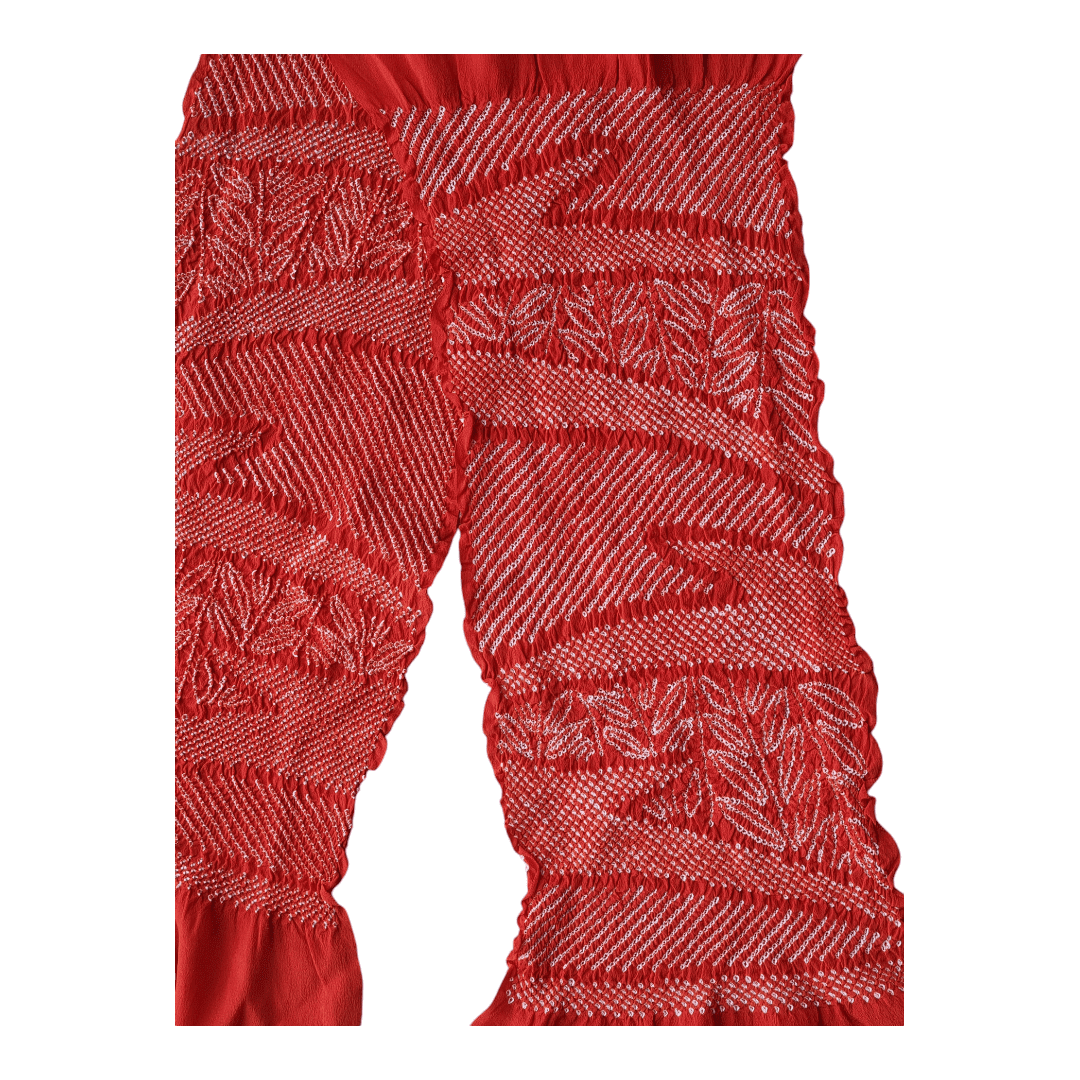 Vintage Obiage Rot-Orange Shibori Seide