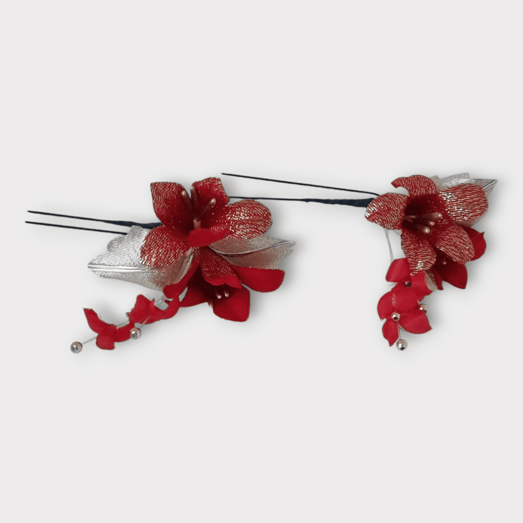 Vintage Kanzashi Set 2 Haarnadeln Rot