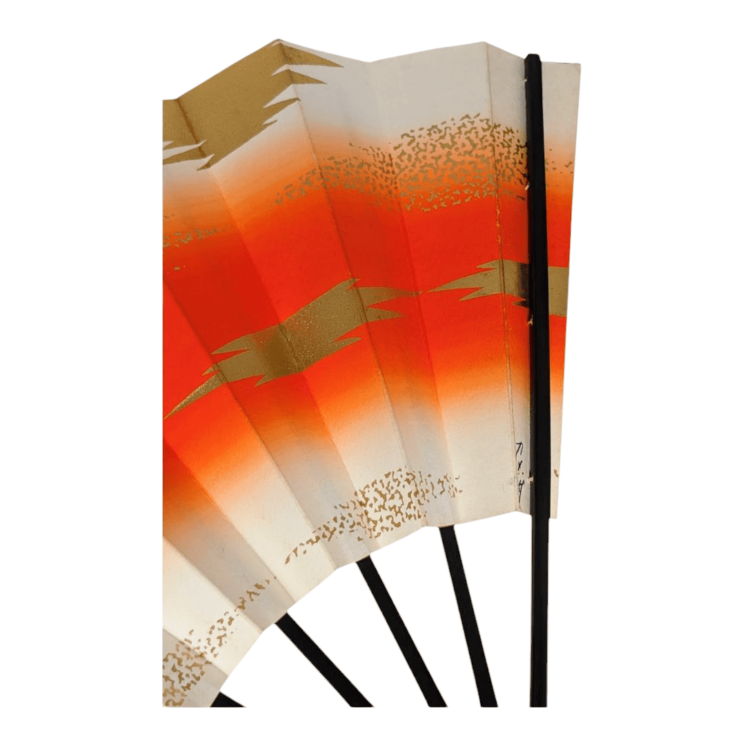 Vintage Mai-Ougi japanischer Handfächer Tanzfächer Rot Gold