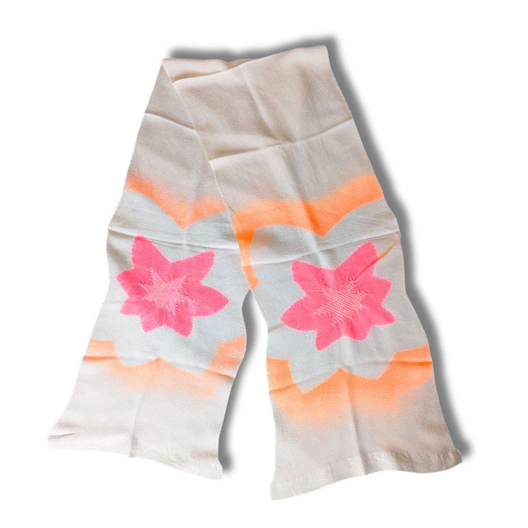 Vintage Obiage aus Seide mit Shibori Neonfarbe