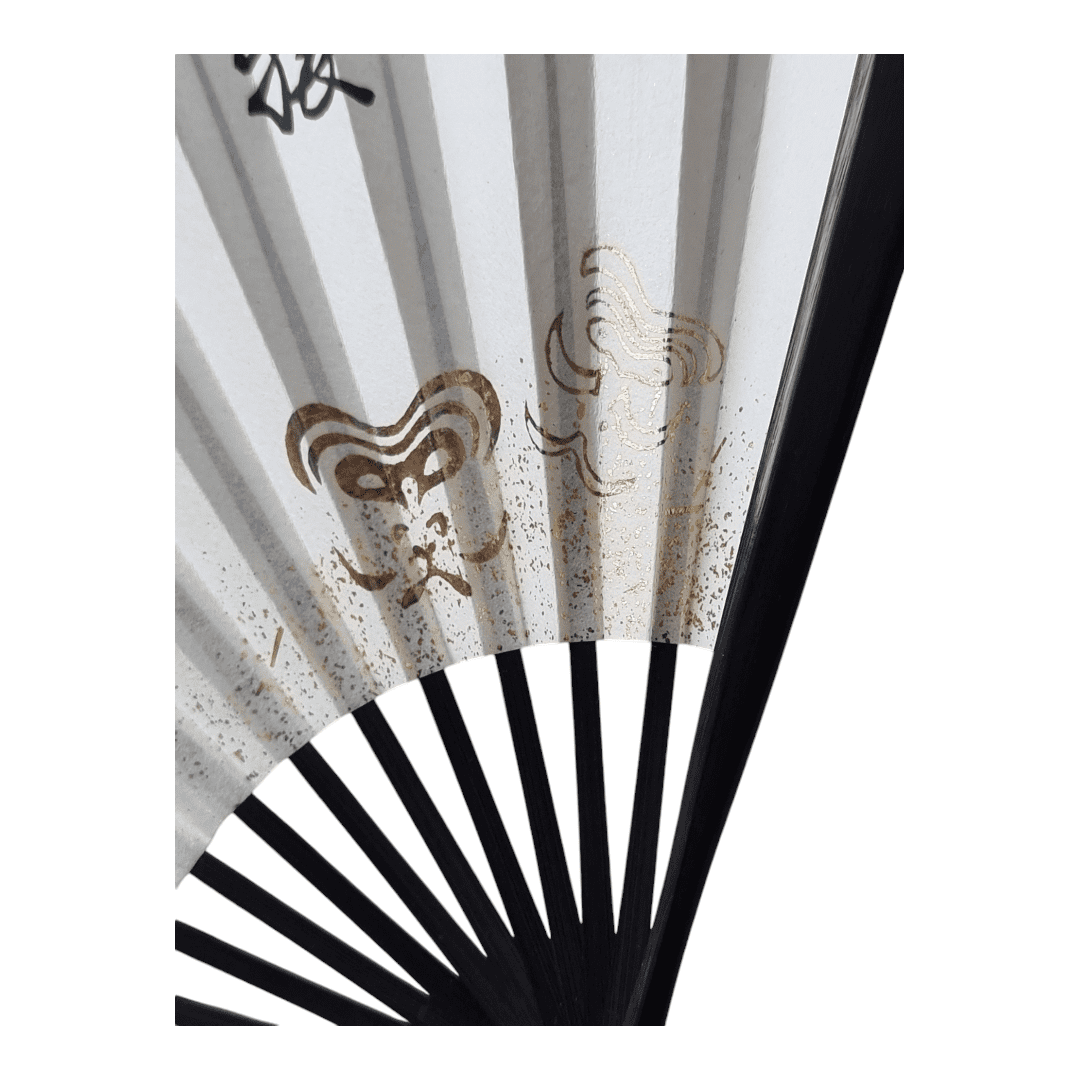 Vintage Sensu japanischer Handfächer Noh-Masken