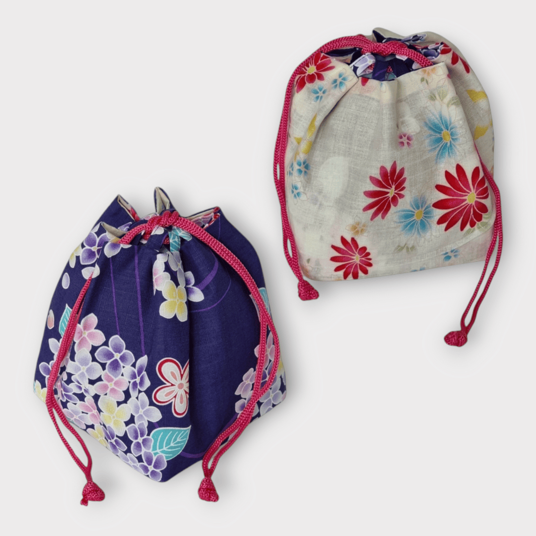 Kinchaku Beutel Wendetasche lila-weiß