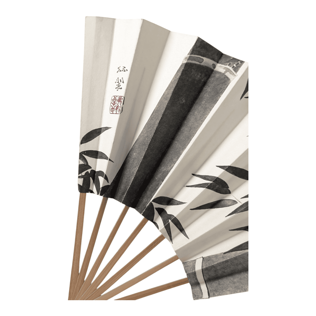 Vintage japanischer Sensu Handfächer Bambuszweige
