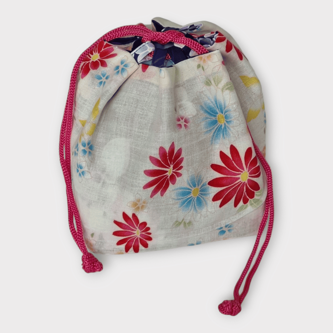 Kinchaku Beutel Wendetasche lila-weiß