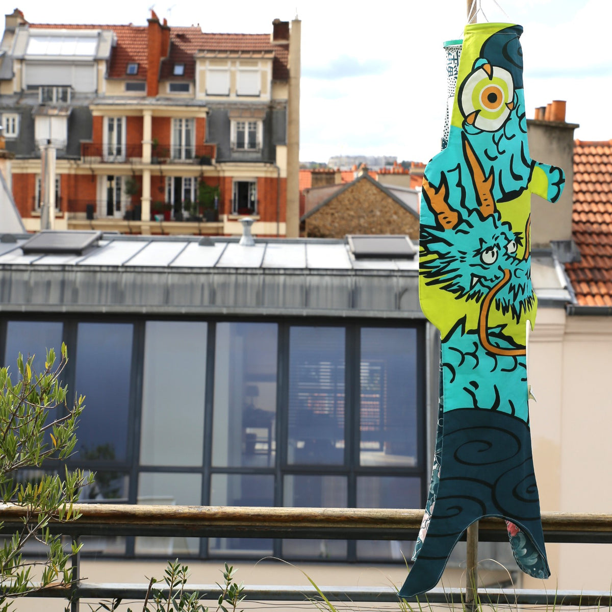 Koinobori Pop Art Drache blau Größe M #farbe_Drache blau