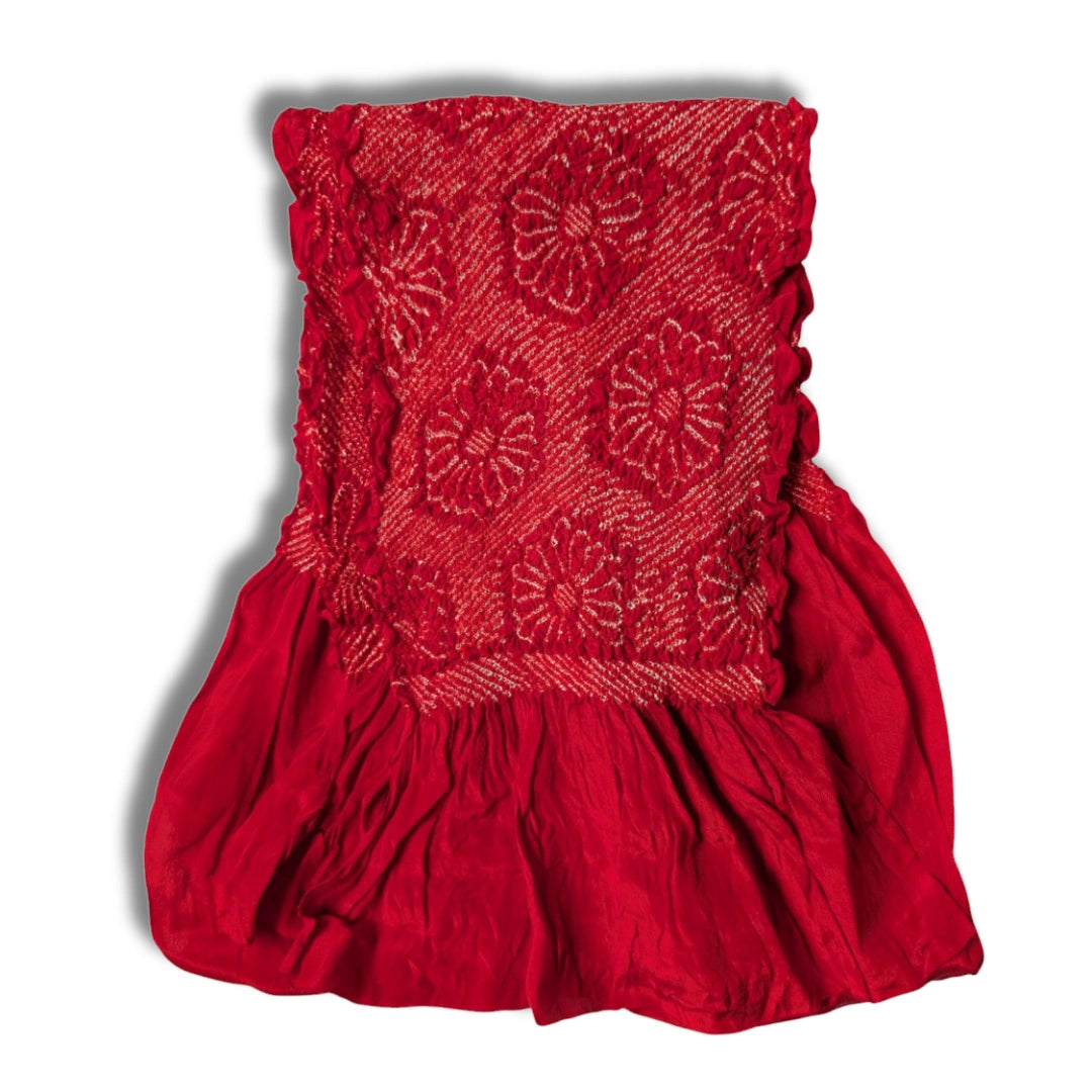 Vintage Obiage Shibori Rot Chrysanthemen