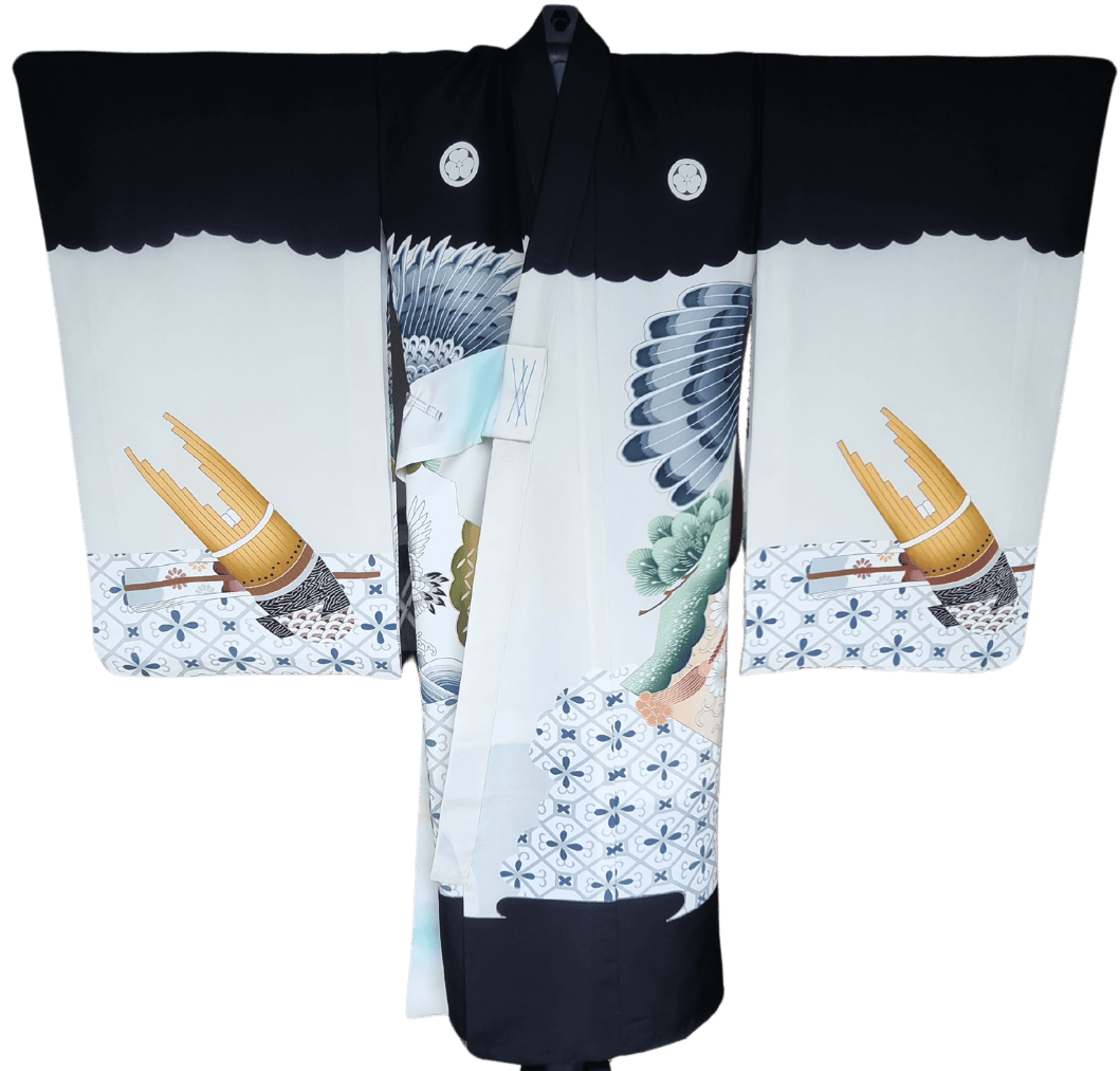 Vintage Furisode Kimono Kinder Adler und Kranich 110 und 116