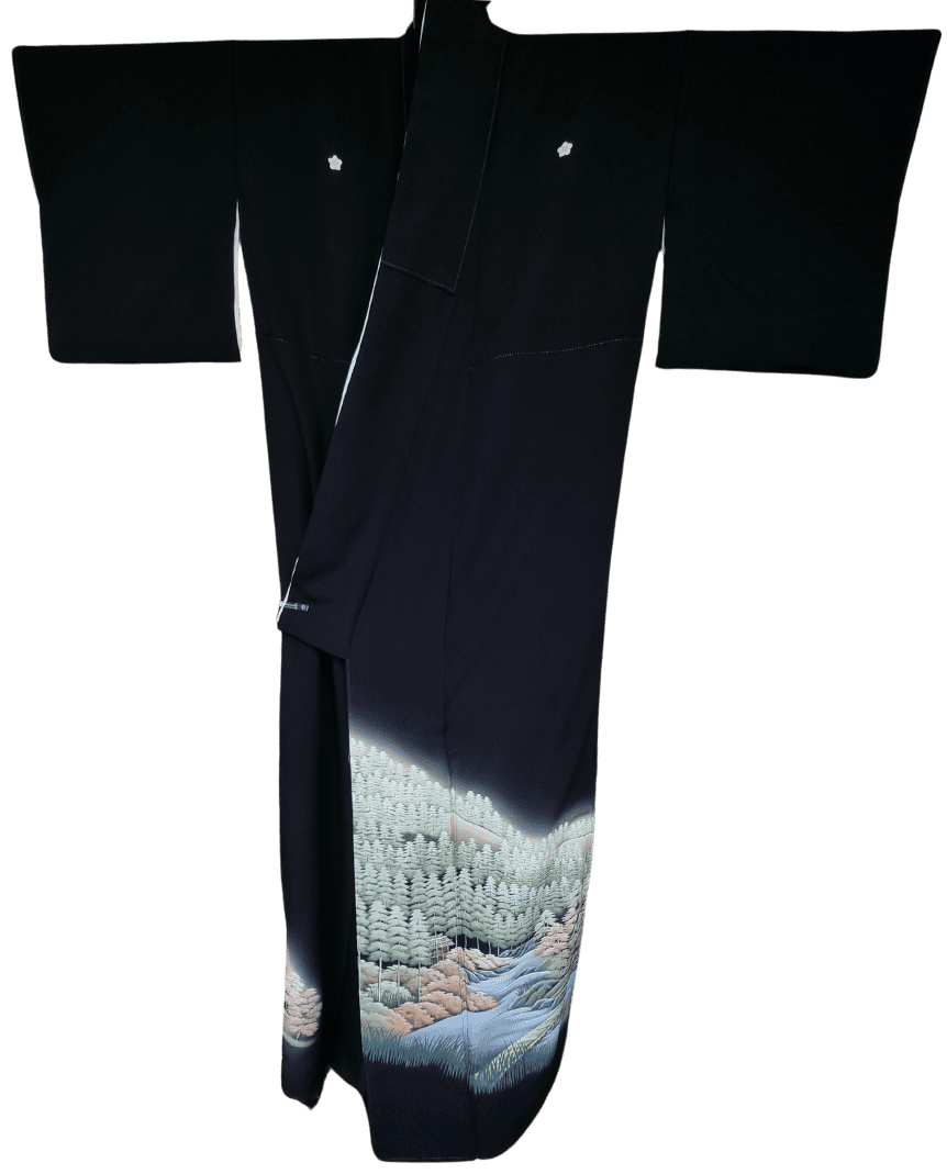 Vintage Kuro-Tomesode Kimono Damen Wald