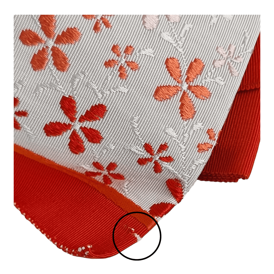 Vintage Chō musubi Obi Schleife Orange-Weiß mit Blüten