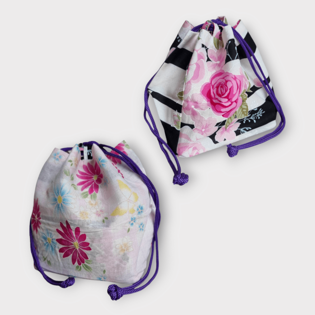 Kinchaku Beutel Wendetasche gestreift-Blüten