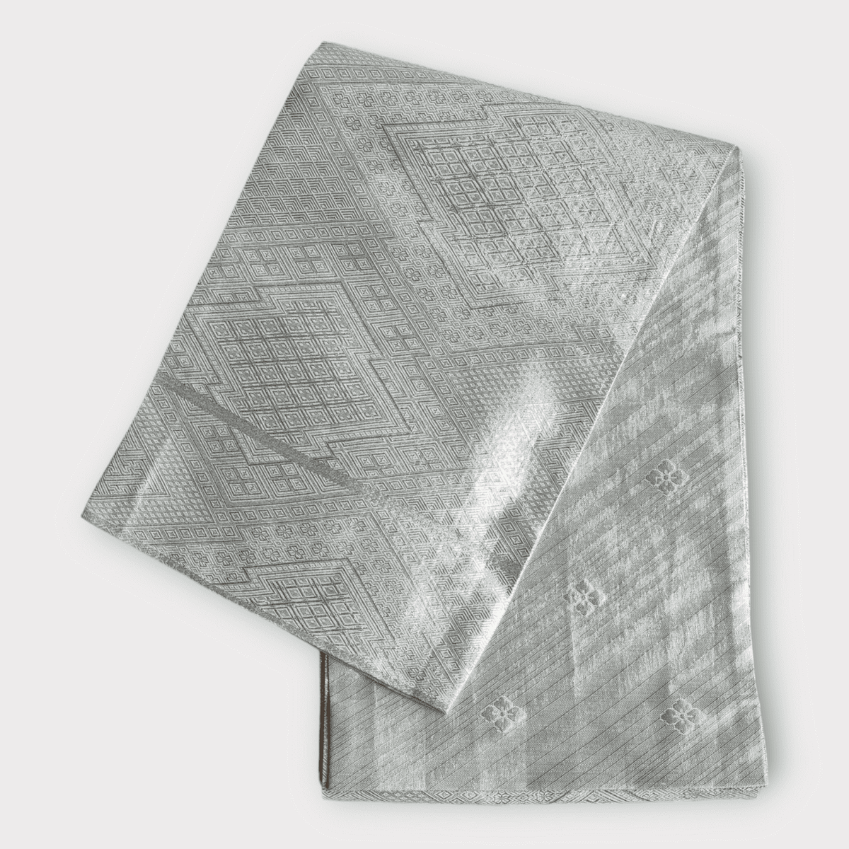 Vintage Fukuro Obi Silber Matsukawabishi Reversible