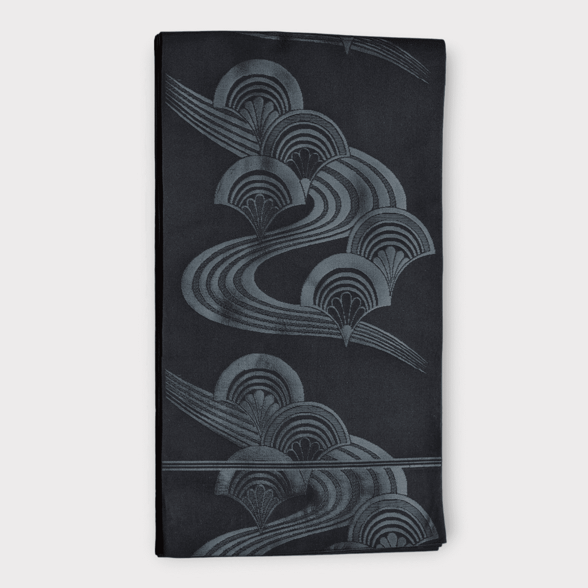 Vintage Fukuro Obi Schwarz Sensu und Kawa