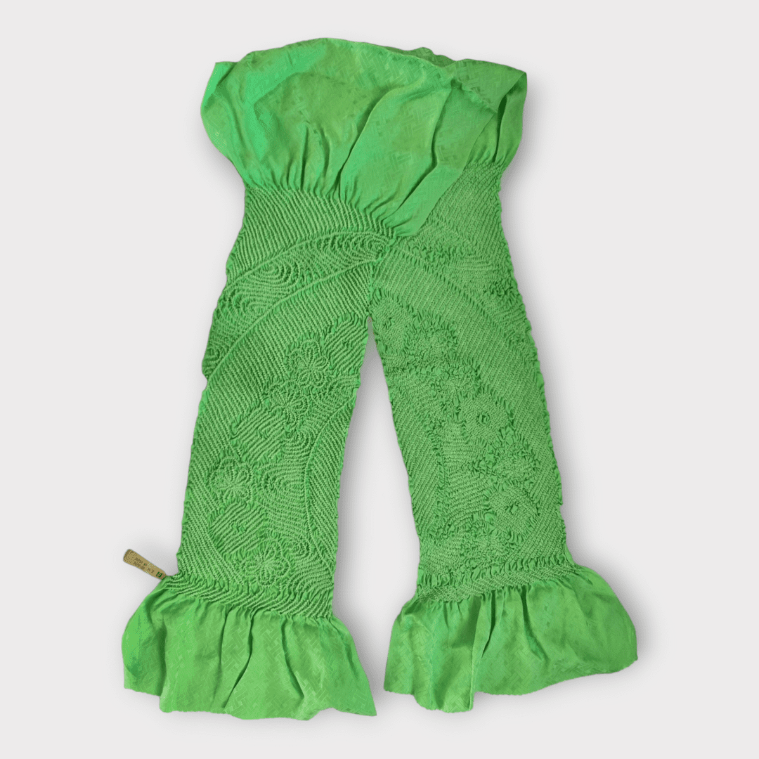 Vintage Obiage Grün Shibori Seide Higaki ungetragen