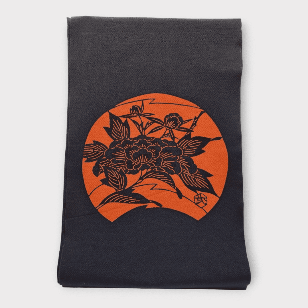 Vintage Kyobukuro Obi Schwarzblau Orange