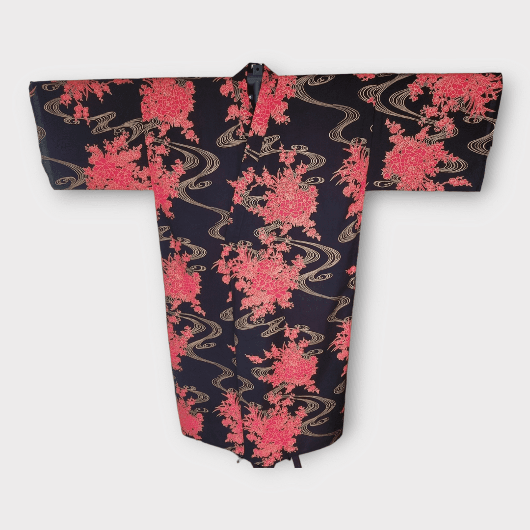 Plus Size Yukata Kawa Schwarz inkl. Obi #farbe_Schwarz